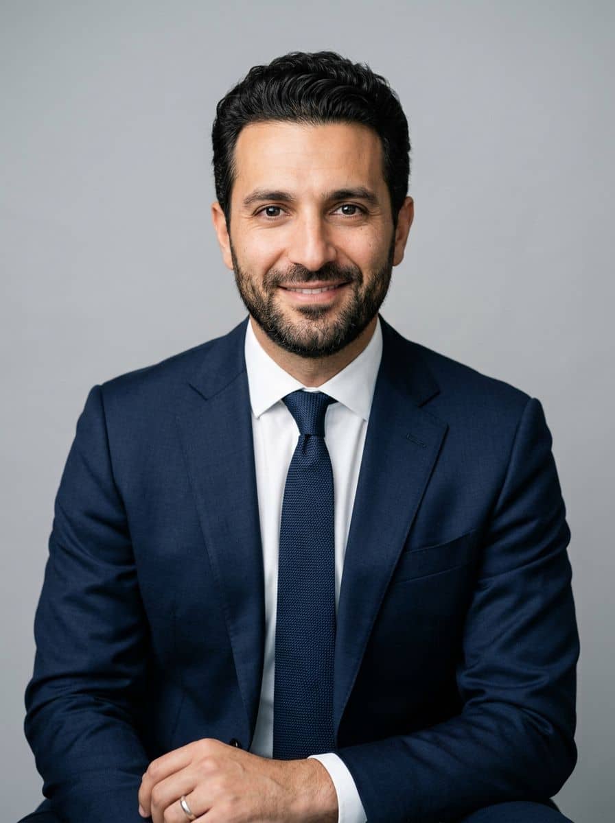 Navy Suit Tie - Studio Light Gray - man business headshot