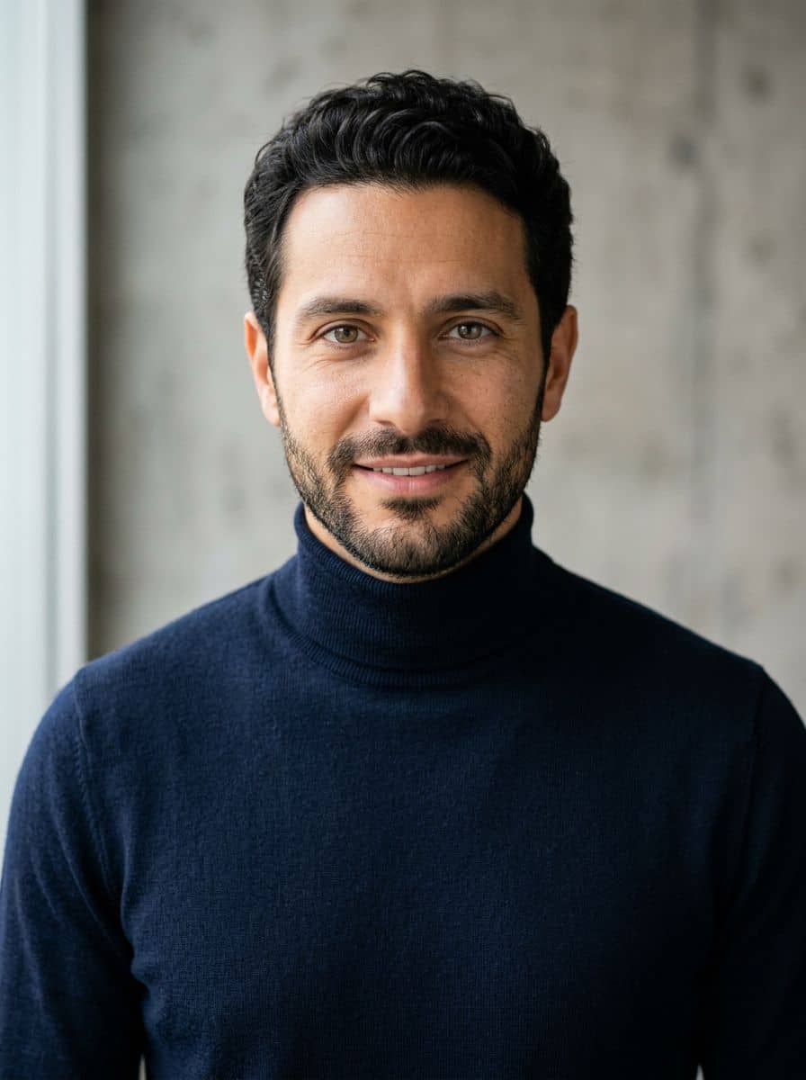 Navy Turtleneck - Concrete Wall - man business headshot