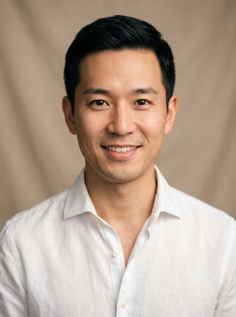 White Linen Open - Studio Warm Beige - man business headshot