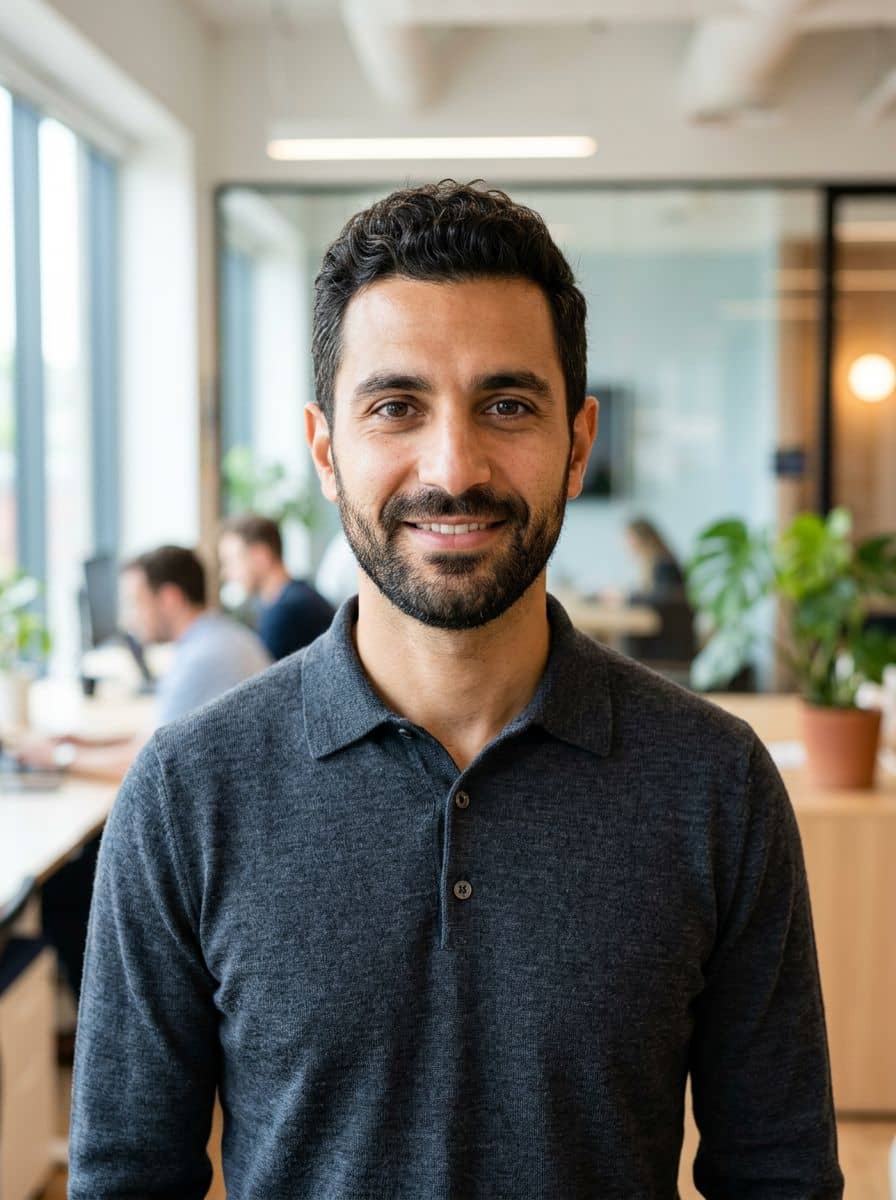 Charcoal Knit Polo - Office Bright - man business headshot