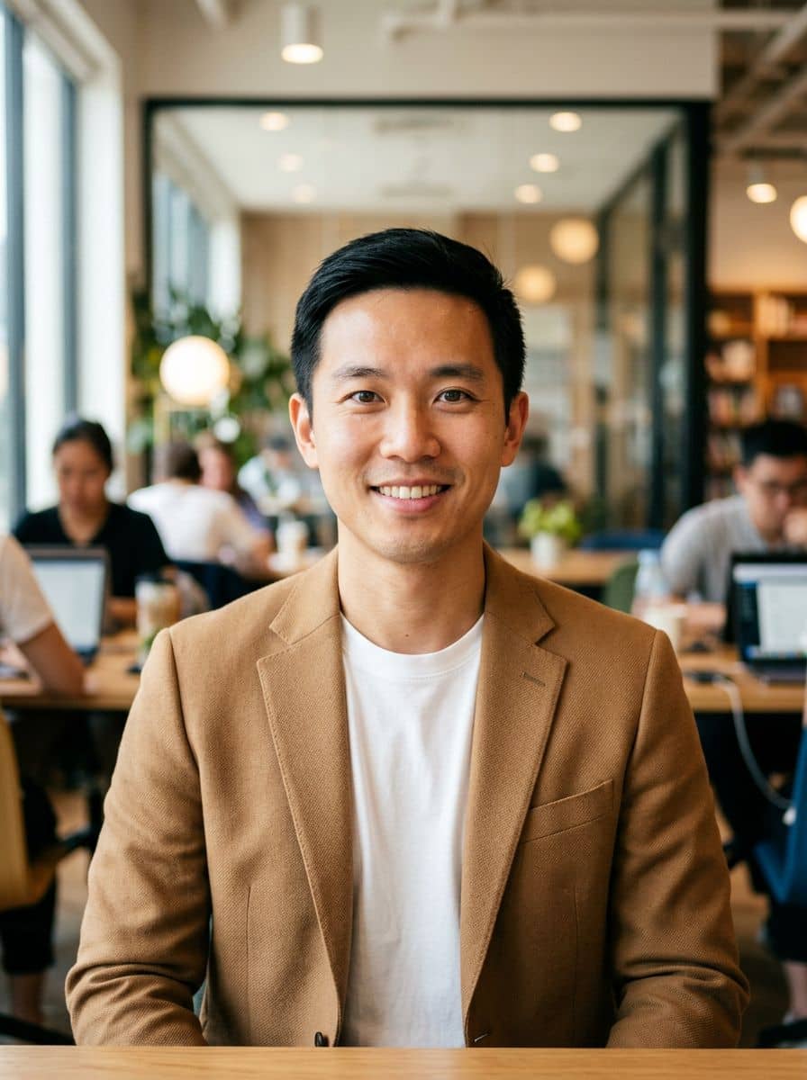 Camel Blazer Tee - Coworking - man business headshot