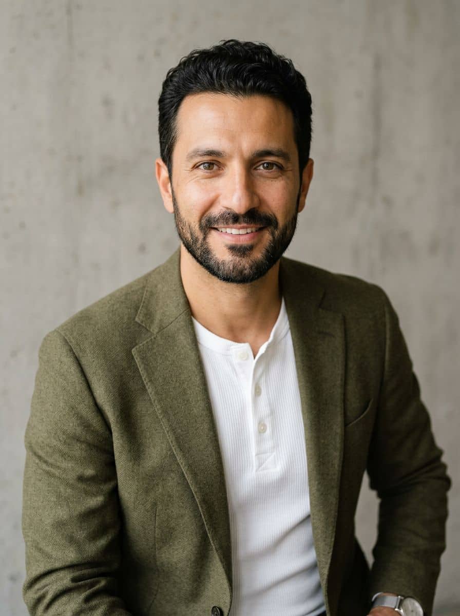 Olive Blazer Henley - Concrete Wall - man business headshot