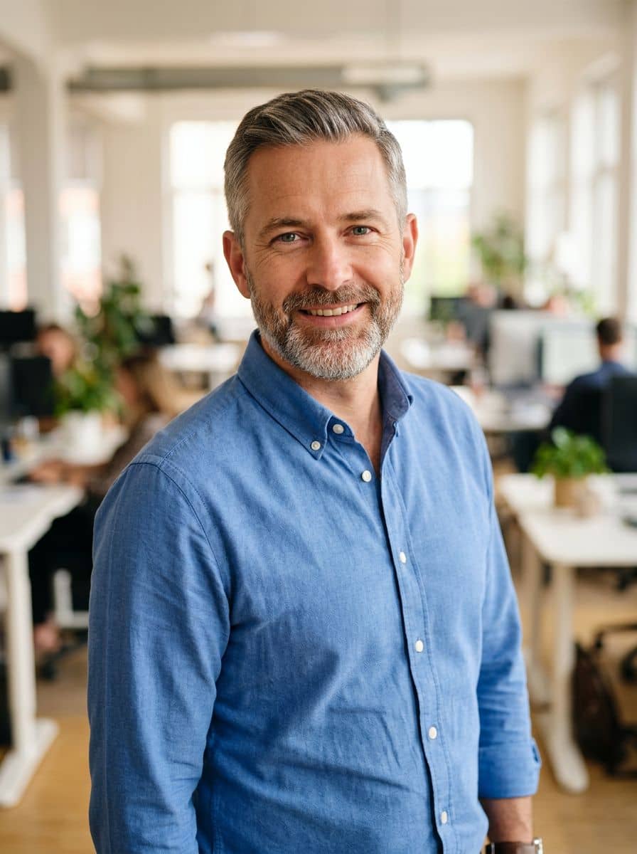 Oxford Blue Shirt - Open Plan Office - man business headshot