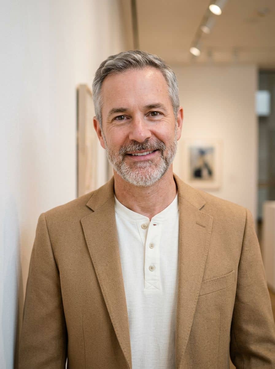 Tan Blazer White - Museum Wall - man business headshot