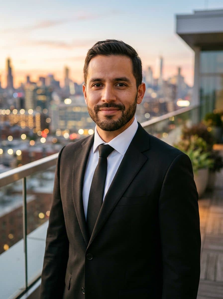 Black Suit Tie - Outdoor Terrace - man business headshot