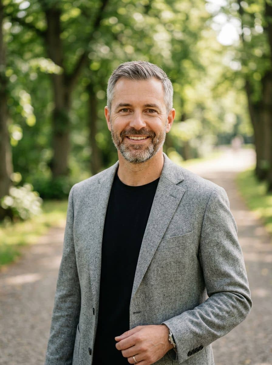 Gray Blazer Tee - Park Path - man business headshot