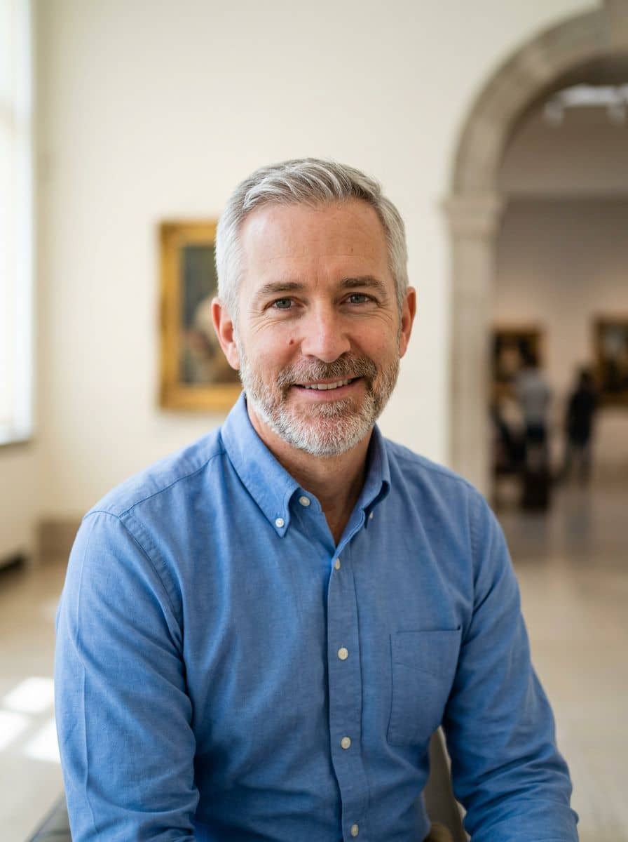 Oxford Blue Shirt - Museum Wall - man business headshot