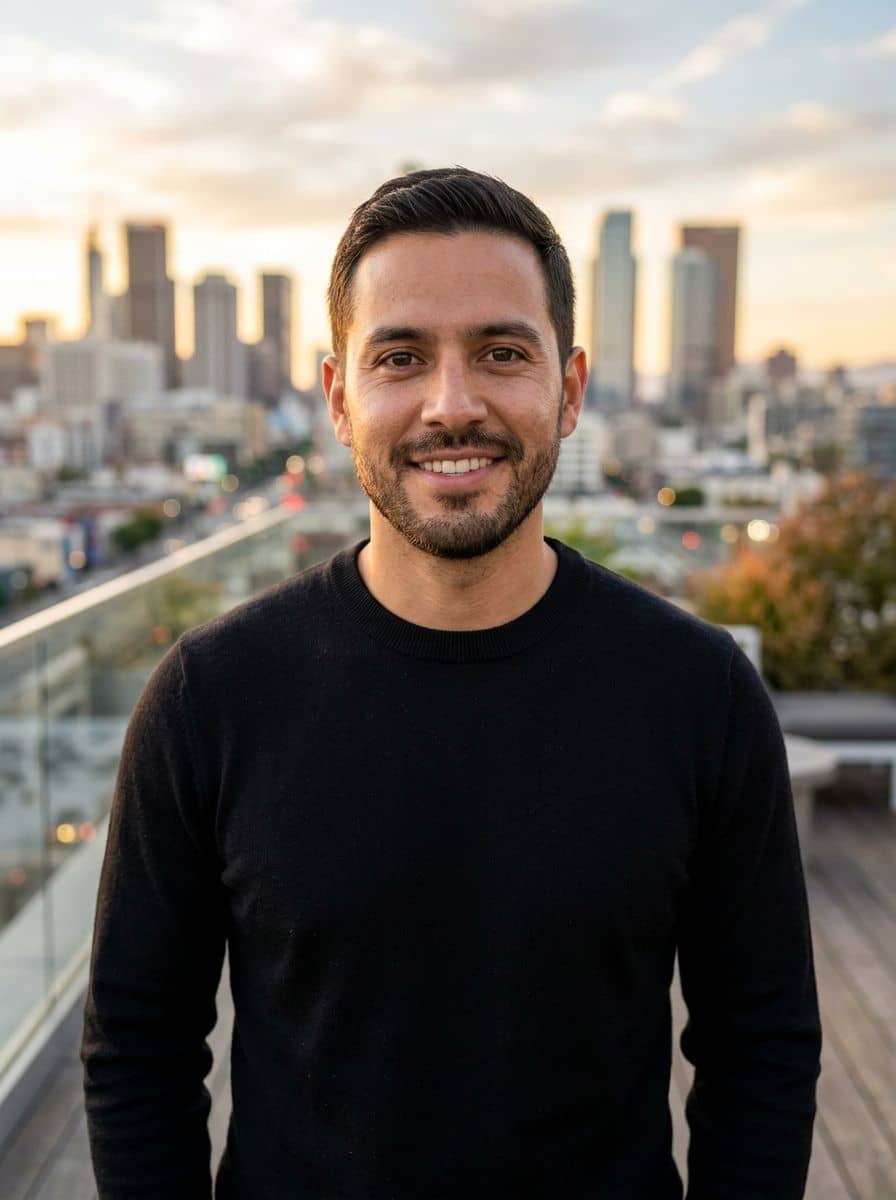 Black Knit Crew - Outdoor Terrace - man business headshot
