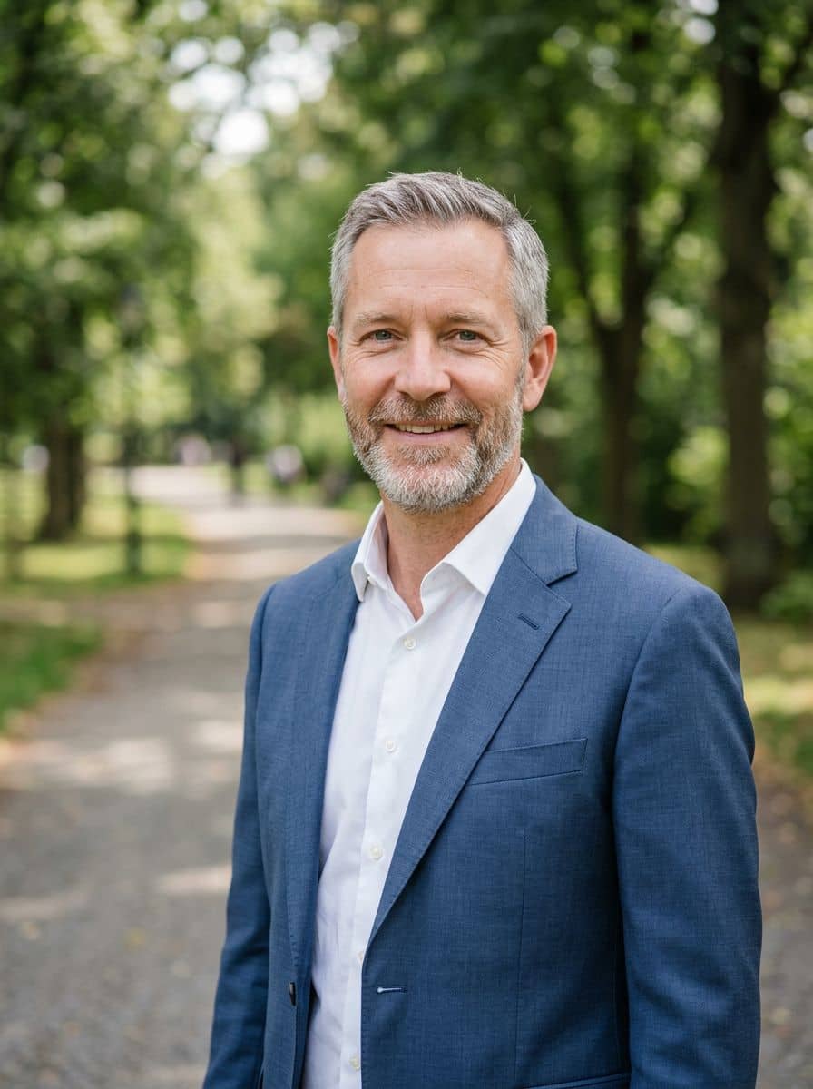 Mid Blue Suit - Park Path - man business headshot
