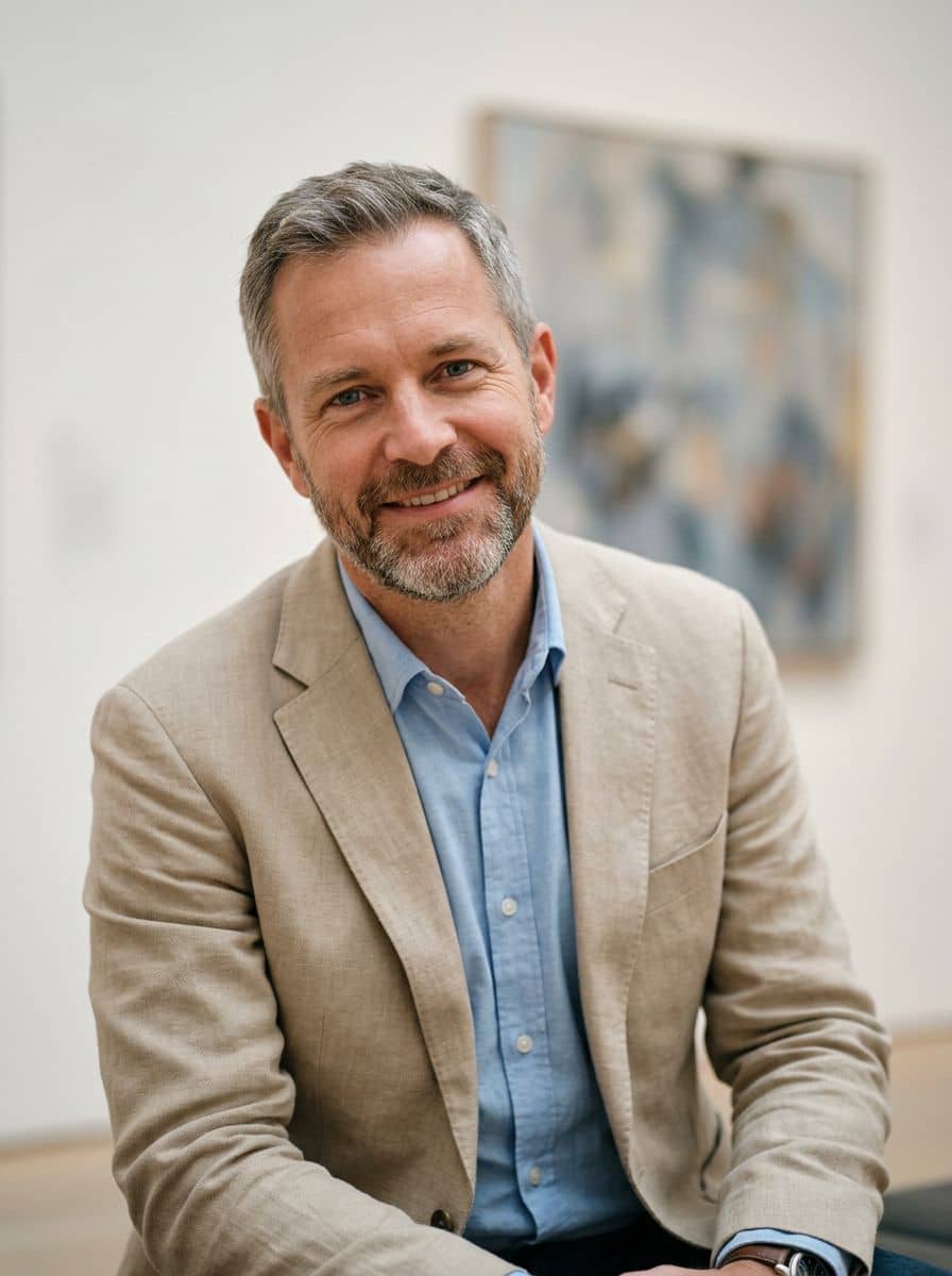 Beige Blazer Shirt - Museum Wall - man business headshot