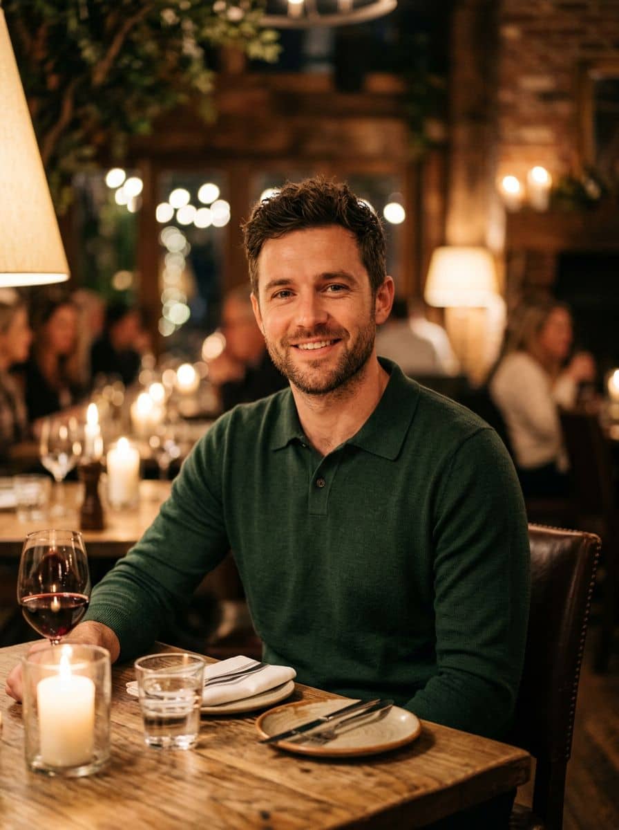 Forest Knit Polo - Candlelit Rest - man dating profile photo