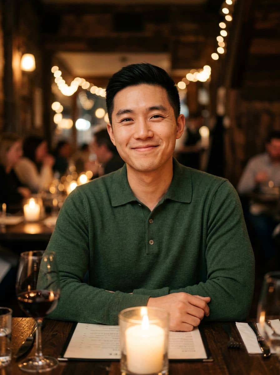 Forest Knit Polo - Candlelit Rest - man dating profile photo