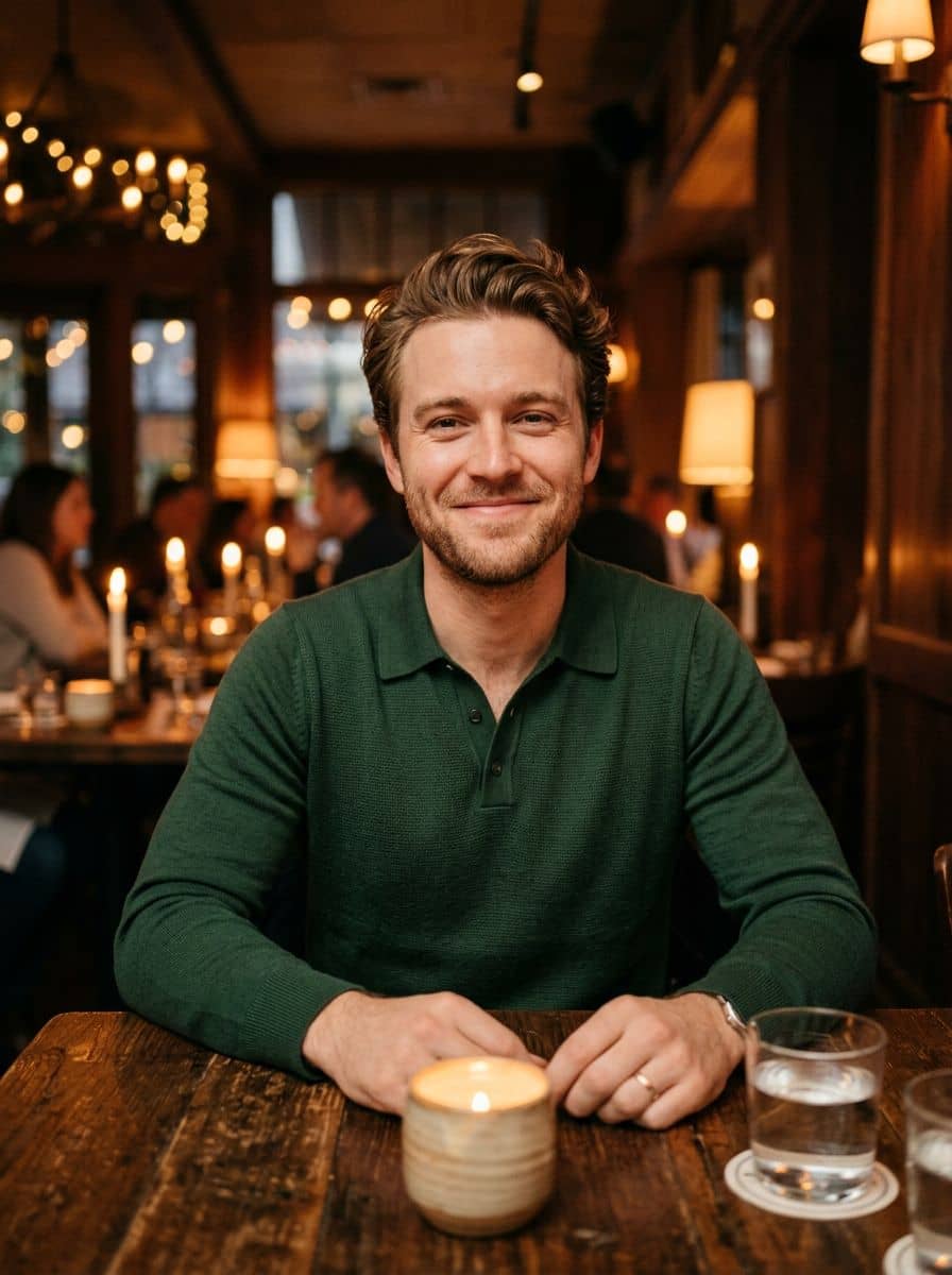 Forest Knit Polo - Candlelit Rest - man dating profile photo