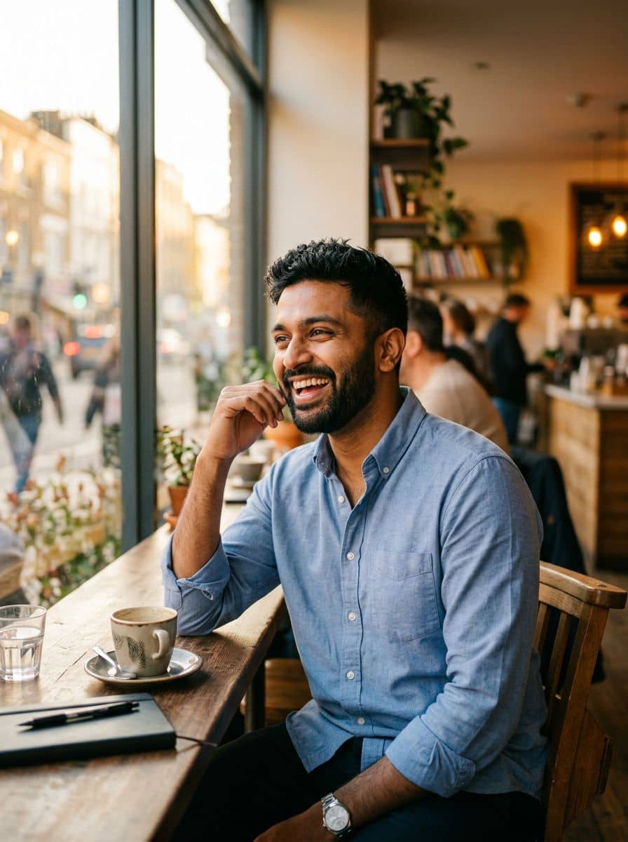 Oxford Shirt Open - Coffee Window - man dating profile photo