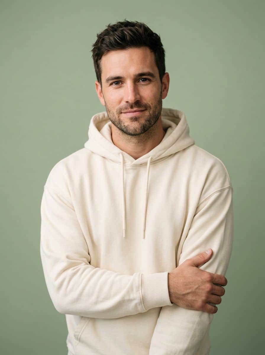 Cream Hoodie - Sage Pastel - man social media portrait