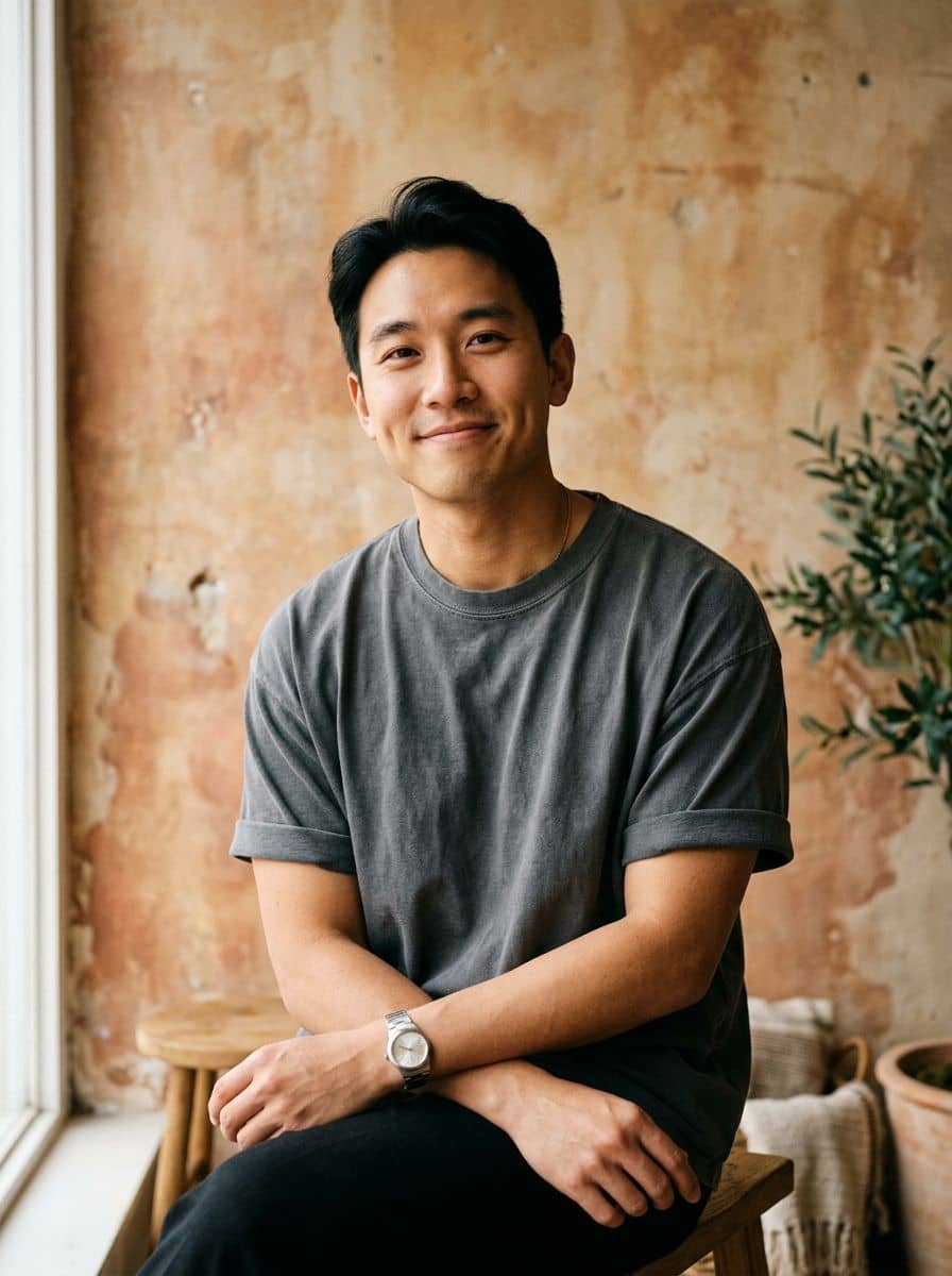 Oversized Tee - Plaster Earthy - man social media portrait