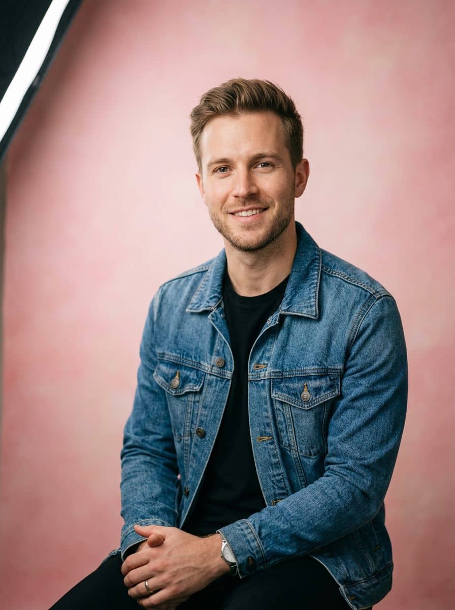 Denim Jacket - Gradient Pink - man social media portrait