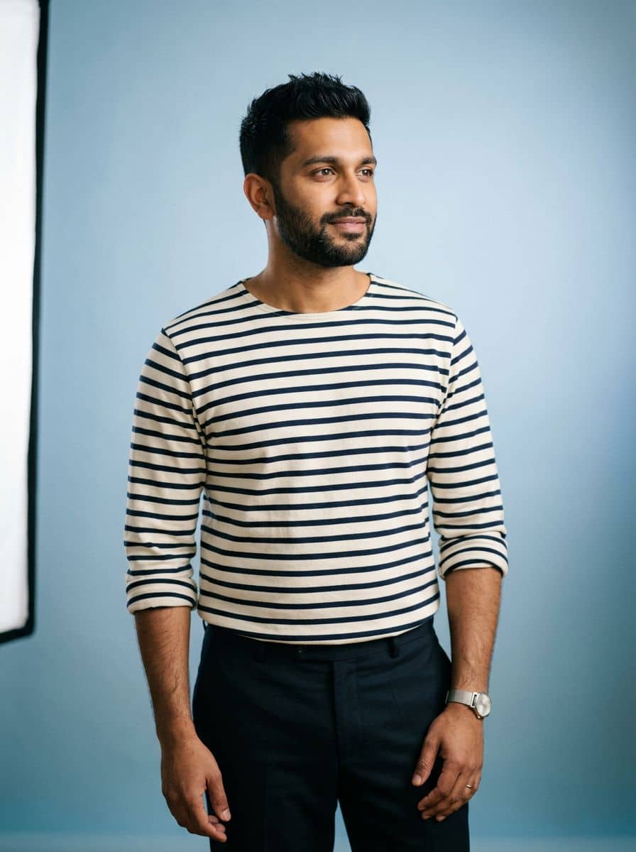 Striped Tee - Gradient Blue - man social media portrait