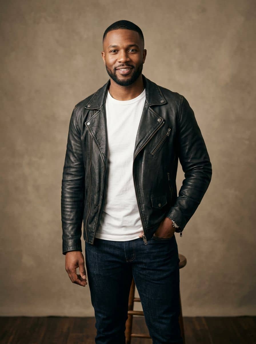 Leather Jacket - Editorial Warm - man social media portrait