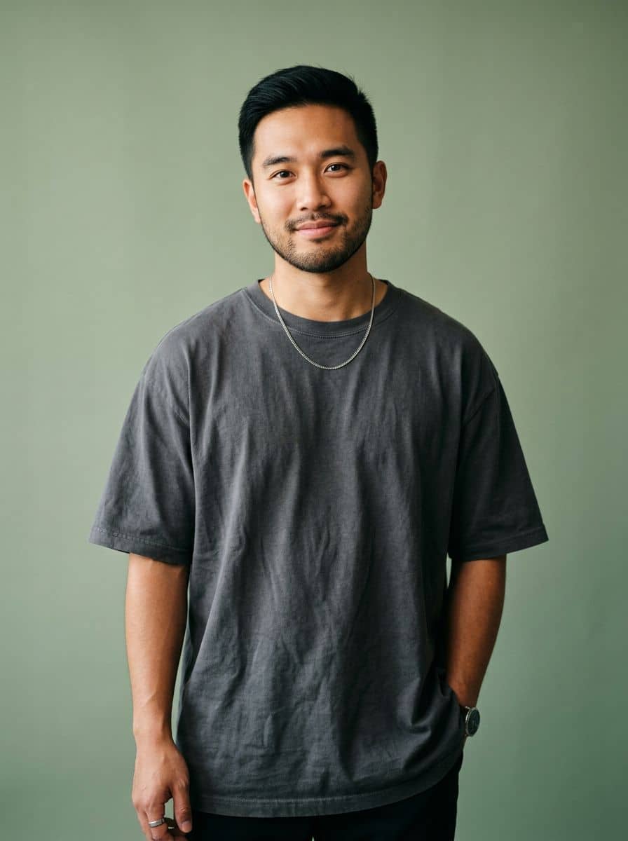 Oversized Tee - Sage Pastel - man social media portrait
