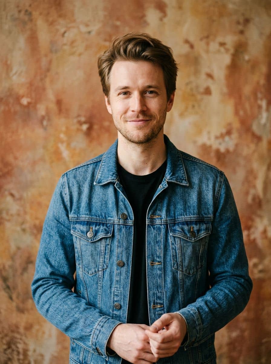 Denim Jacket - Plaster Earthy - man social media portrait