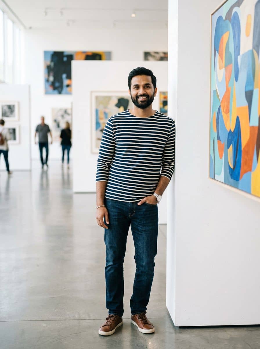 Striped Tee - Gallery White - man social media portrait
